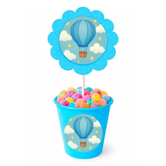 Centro de Mesa Flor Personalizado Balão de Ar Azul