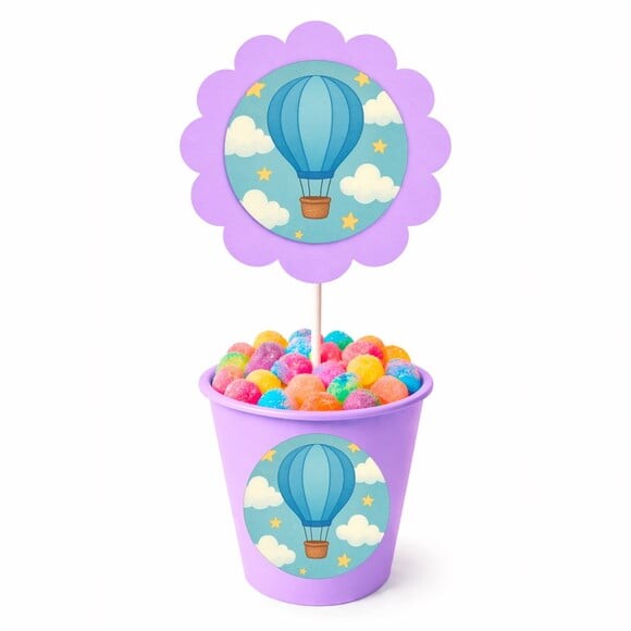 Centro de Mesa Flor Personalizado Balão de Ar Azul
