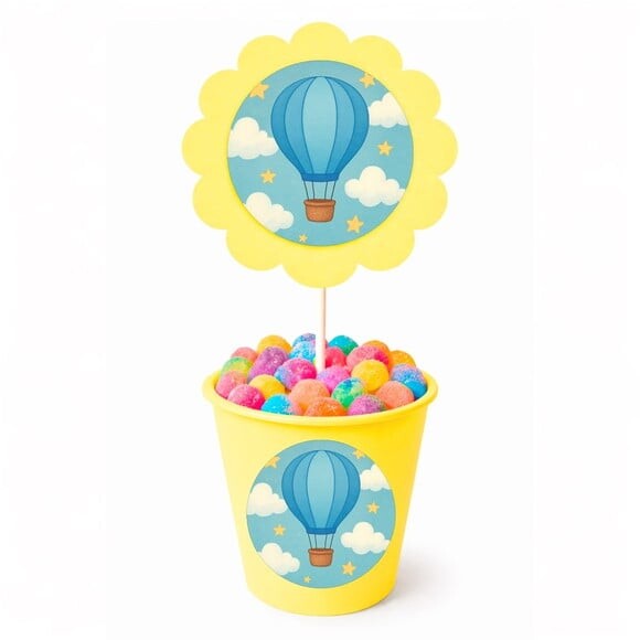 Centro de Mesa Flor Personalizado Balão de Ar Azul