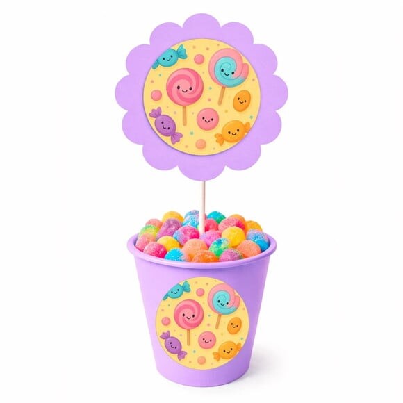 Centro de Mesa Flor Personalizado Balas e Pirulitos