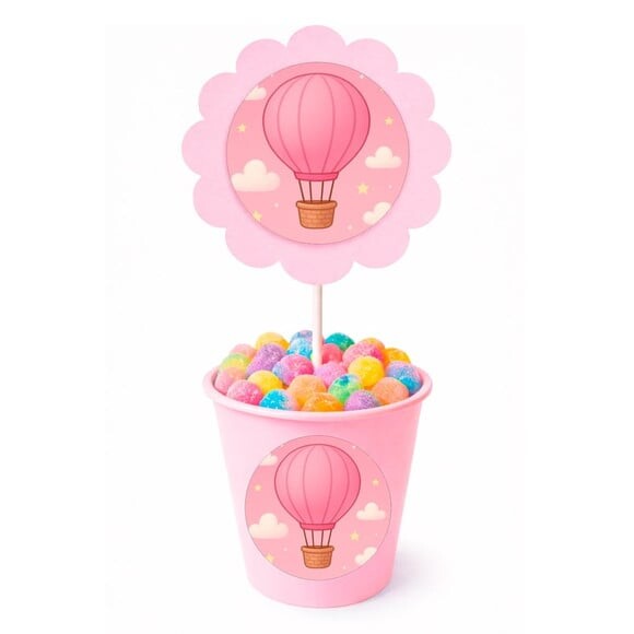 Centro de Mesa Flor Personalizado Balão de Ar Rosa