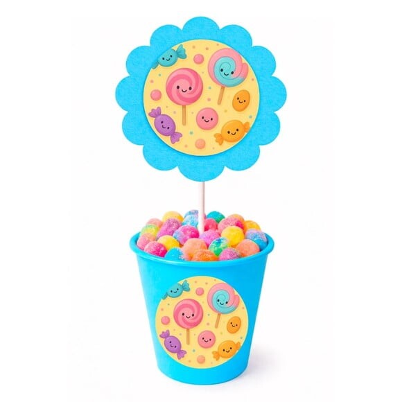 Centro de Mesa Flor Personalizado Balas e Pirulitos