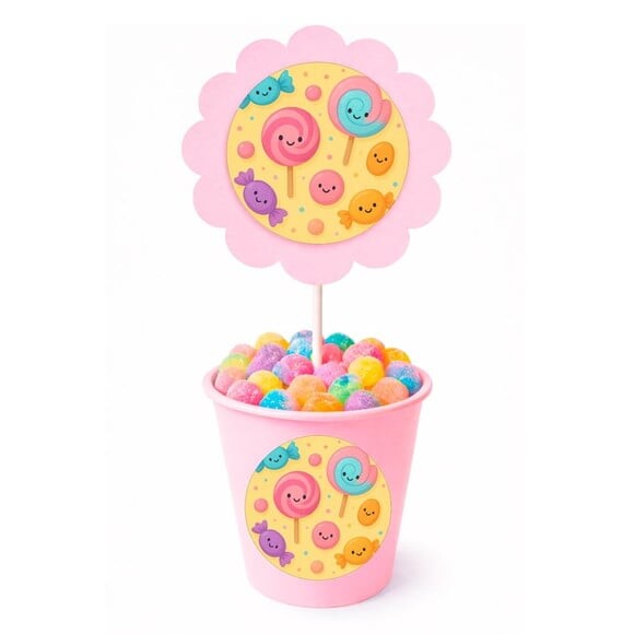 Centro de Mesa Flor Personalizado Balas e Pirulitos