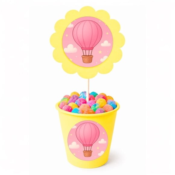Centro de Mesa Flor Personalizado Balão de Ar Rosa