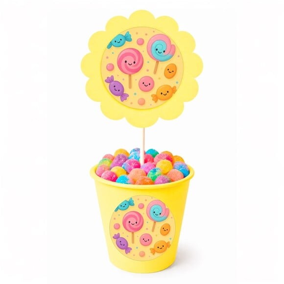 Centro de Mesa Flor Personalizado Balas e Pirulitos