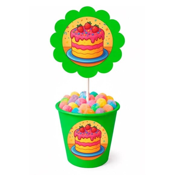 Centro de Mesa Flor Personalizado Bolo Confeitado