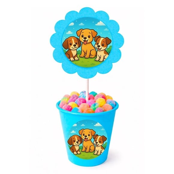 Centro de Mesa Flor Personalizado Cachorrinhos