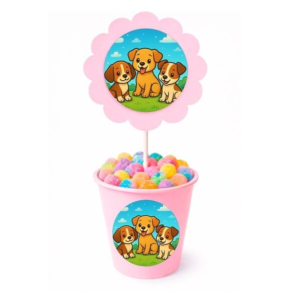 Centro de Mesa Flor Personalizado Cachorrinhos