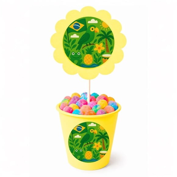 Centro de Mesa Flor Personalizado Brasil Verde Amarelo