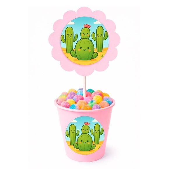 Centro de Mesa Flor Personalizado Cactos Fofos