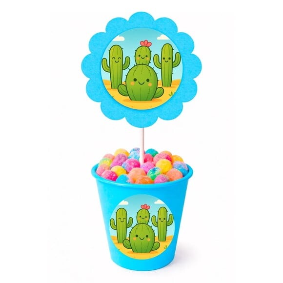 Centro de Mesa Flor Personalizado Cactos Fofos
