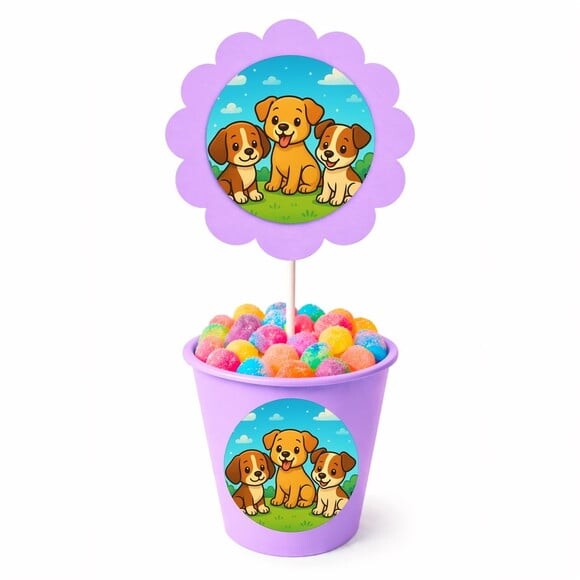 Centro de Mesa Flor Personalizado Cachorrinhos
