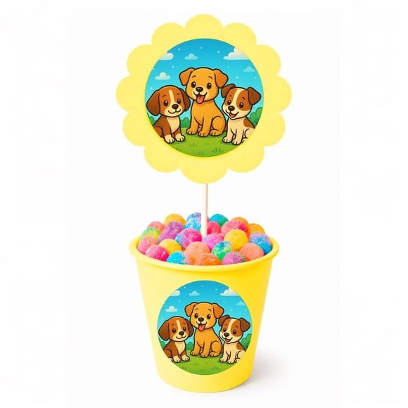 Centro de Mesa Flor Personalizado Cachorrinhos