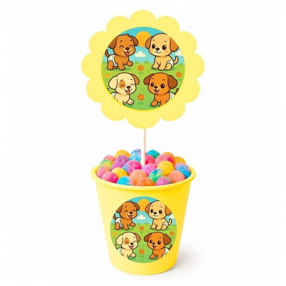 Centro de Mesa Flor Personalizado Cachorrinhos Baby