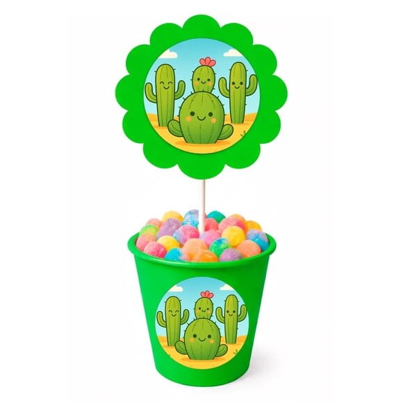 Centro de Mesa Flor Personalizado Cactos Fofos