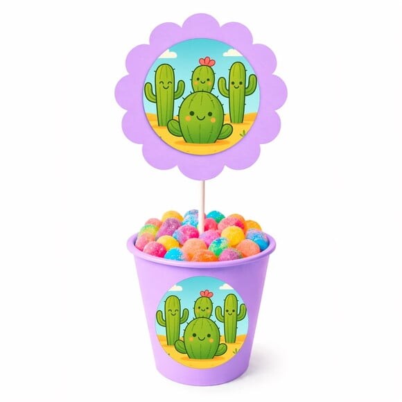 Centro de Mesa Flor Personalizado Cactos Fofos
