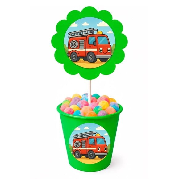 Centro de Mesa Flor Personalizado Caminhão de Bombeiro