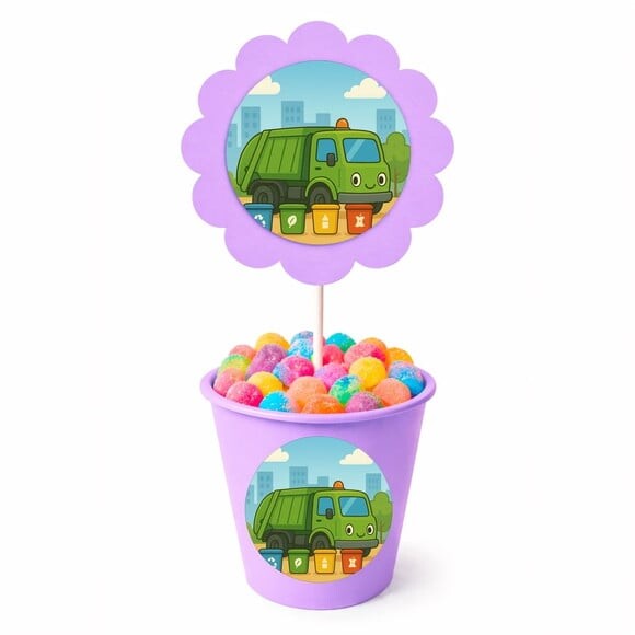 Centro de Mesa Flor Personalizado Caminhão de Lixo