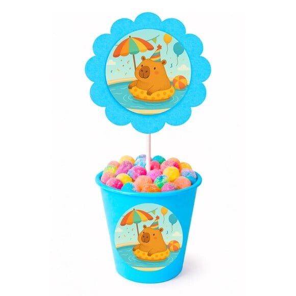 Centro de Mesa Flor Personalizado Capivara Pool Party