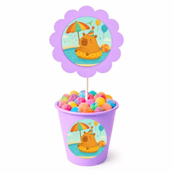 Centro de Mesa Flor Personalizado Capivara Pool Party