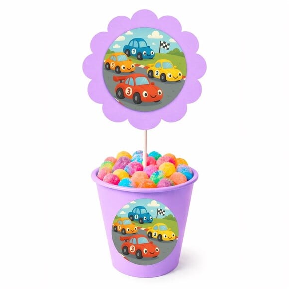 Centro de Mesa Flor Personalizado Carros de Corridas