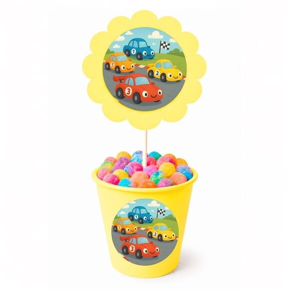 Centro de Mesa Flor Personalizado Carros de Corridas