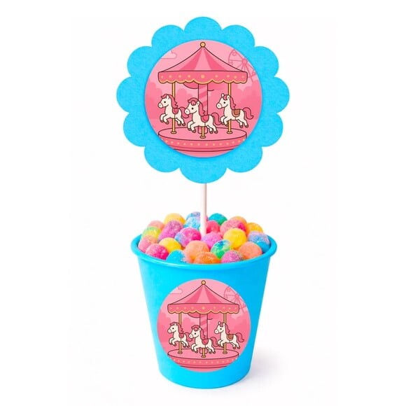 Centro de Mesa Flor Personalizado Carrossel Rosa