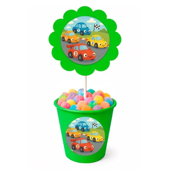 Centro de Mesa Flor Personalizado Carros de Corridas