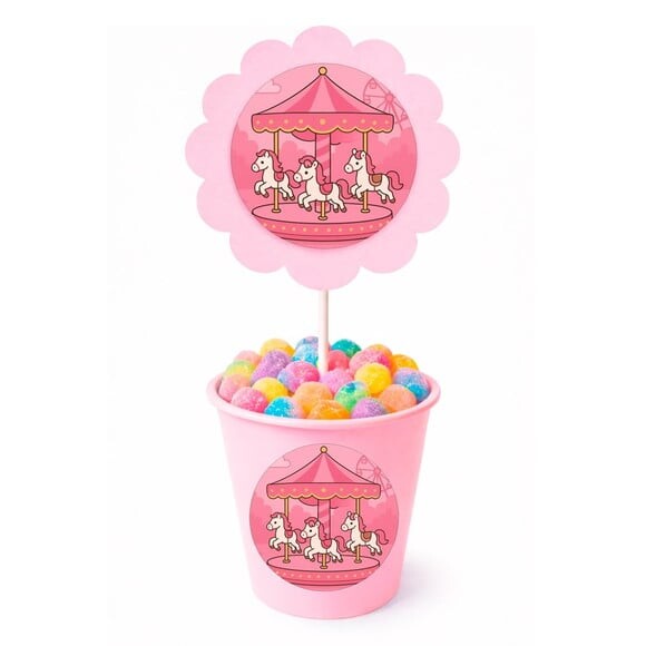 Centro de Mesa Flor Personalizado Carrossel Rosa