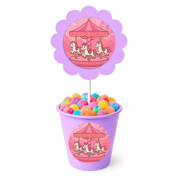 Centro de Mesa Flor Personalizado Carrossel Rosa