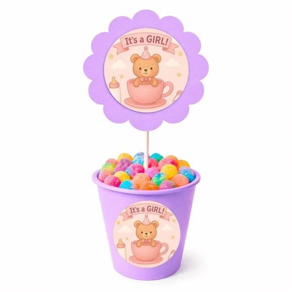 Centro de Mesa Flor Personalizado Chá de Bebê Menina
