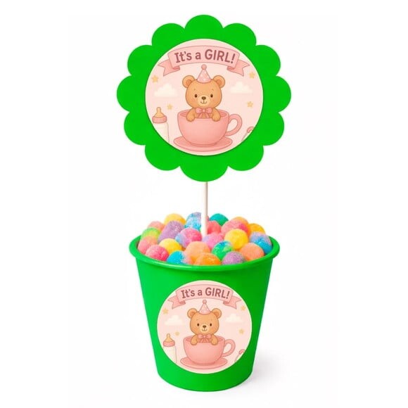 Centro de Mesa Flor Personalizado Chá de Bebê Menina