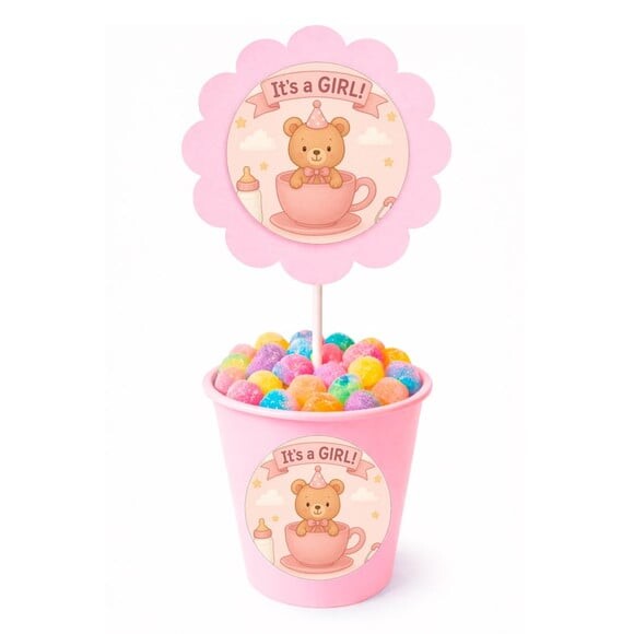 Centro de Mesa Flor Personalizado Chá de Bebê Menina