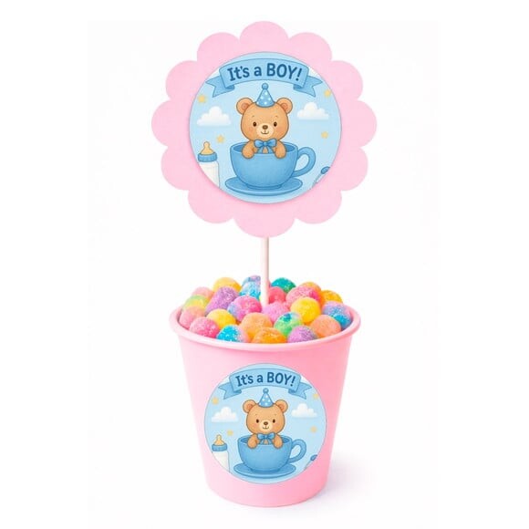 Centro de Mesa Flor Personalizado Chá de Bebê Menino