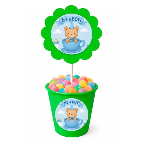 Centro de Mesa Flor Personalizado Chá de Bebê Menino