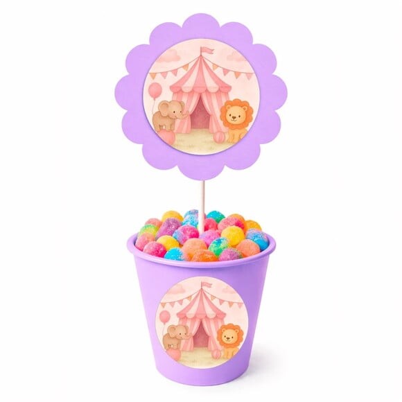 Centro de Mesa Flor Personalizado Circo Rosa Aquarela