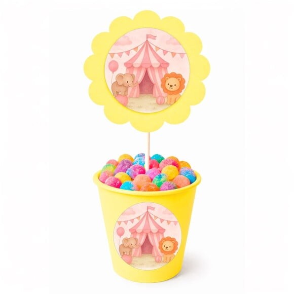 Centro de Mesa Flor Personalizado Circo Rosa Aquarela