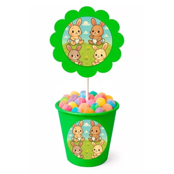 Centro de Mesa Flor Personalizado Coelhinhos Baby