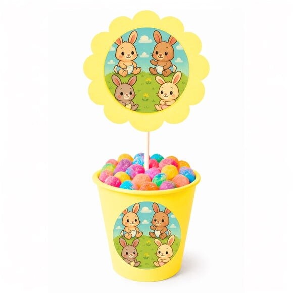 Centro de Mesa Flor Personalizado Coelhinhos Baby
