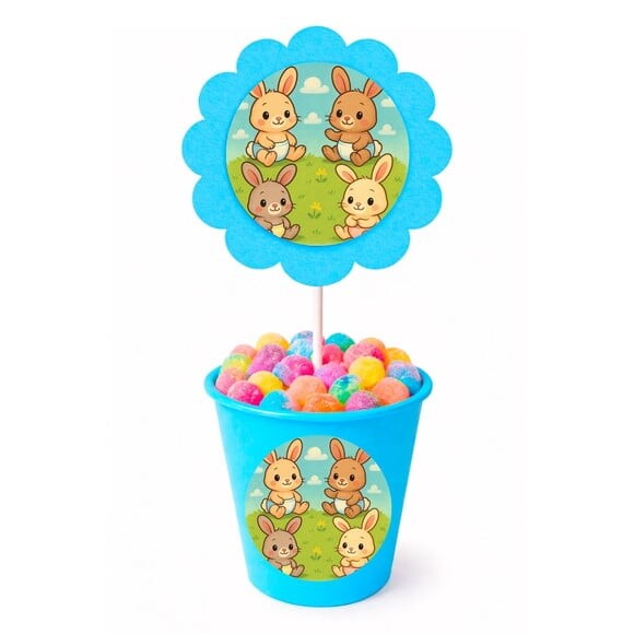 Centro de Mesa Flor Personalizado Coelhinhos Baby