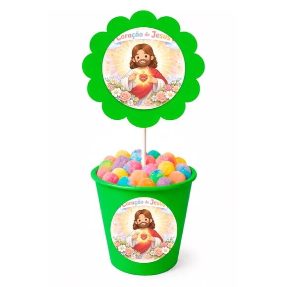 Centro de Mesa Flor Personalizado Coração de Jesus