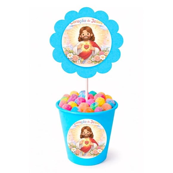 Centro de Mesa Flor Personalizado Coração de Jesus