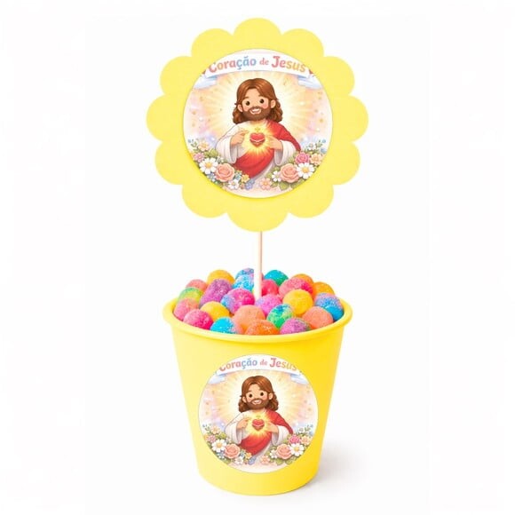 Centro de Mesa Flor Personalizado Coração de Jesus