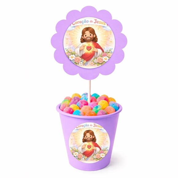 Centro de Mesa Flor Personalizado Coração de Jesus