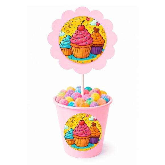 Centro de Mesa Flor Personalizado Cupcakes