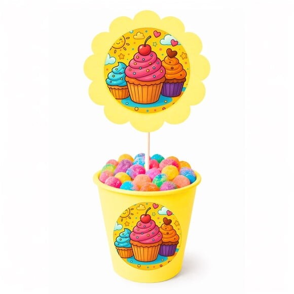 Centro de Mesa Flor Personalizado Cupcakes
