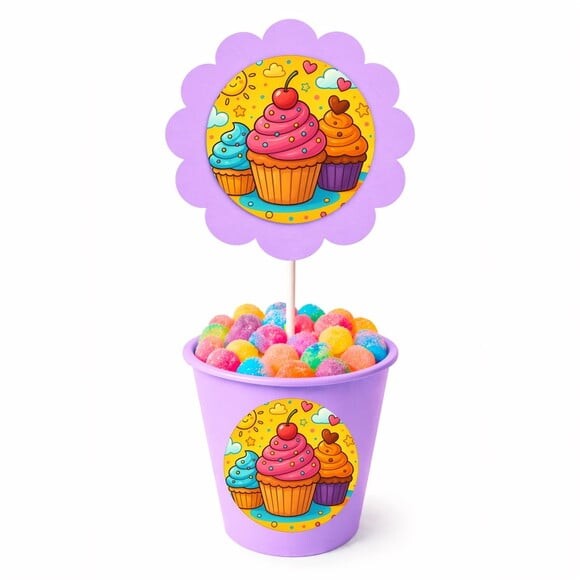 Centro de Mesa Flor Personalizado Cupcakes