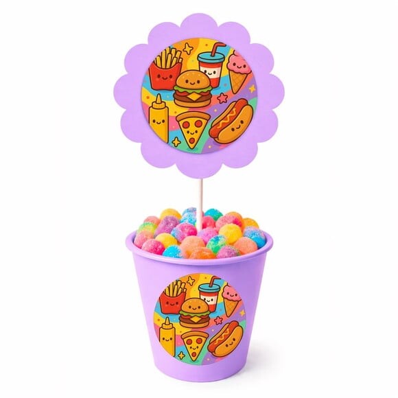 Centro de Mesa Flor Personalizado Fast Food