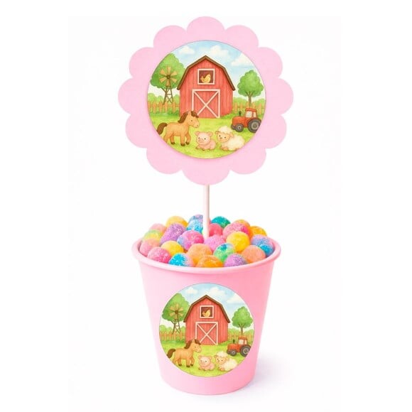 Centro de Mesa Flor Personalizado Fazendinha Aquarela