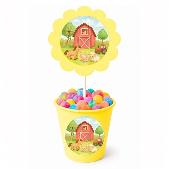 Centro de Mesa Flor Personalizado Fazendinha Aquarela